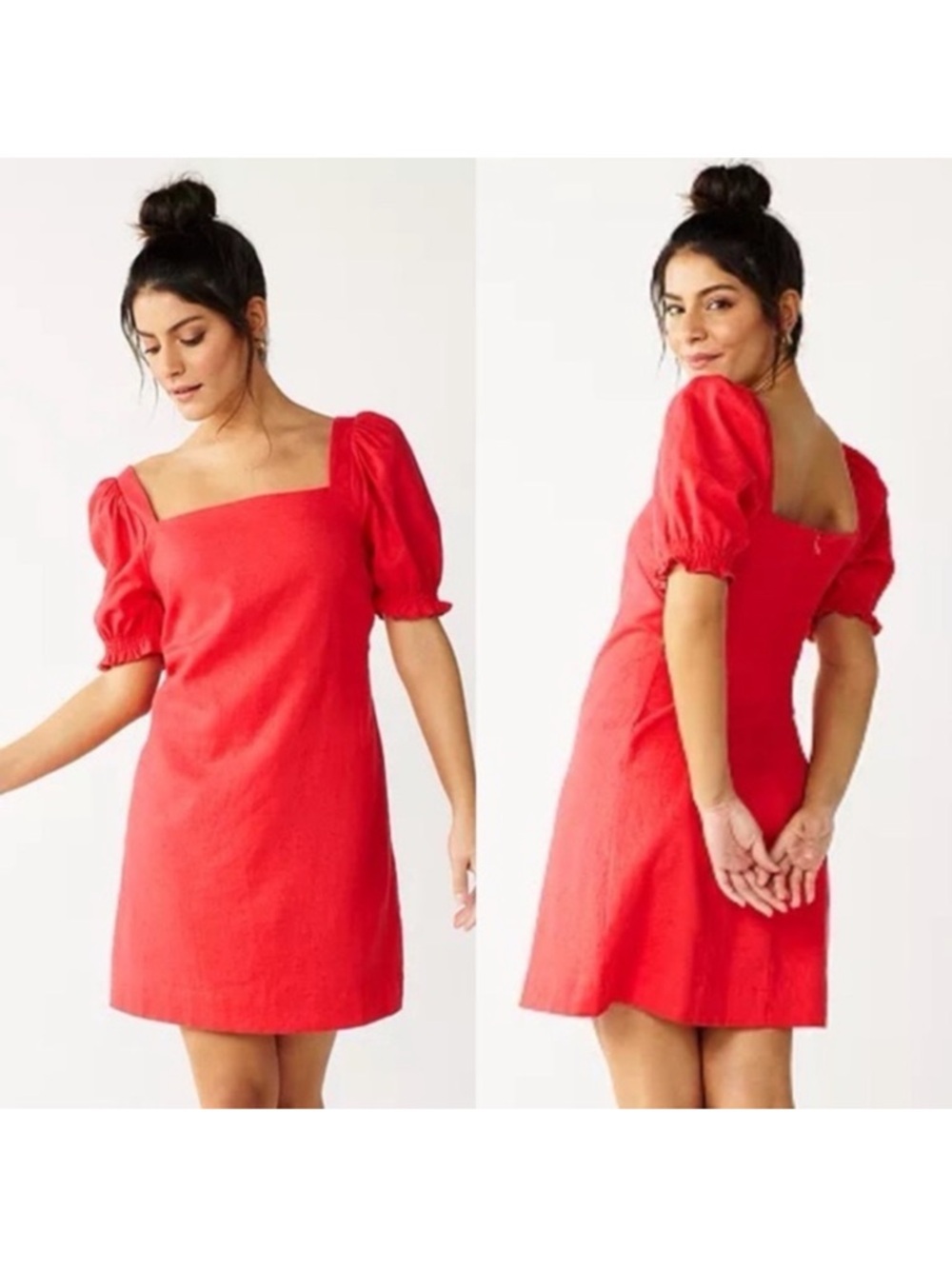 Draper James - Red Puff Sleeve Square Neck Mini Dress - Size L